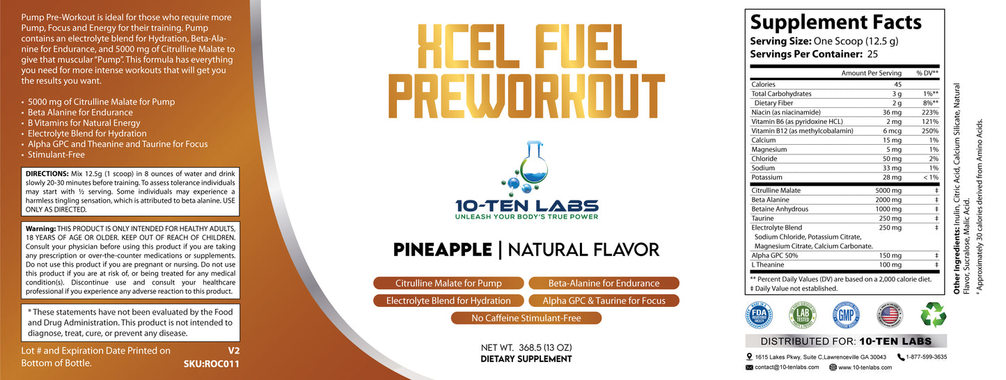 XCEL Fuel Pre-workout Non-Simulant Pineapple